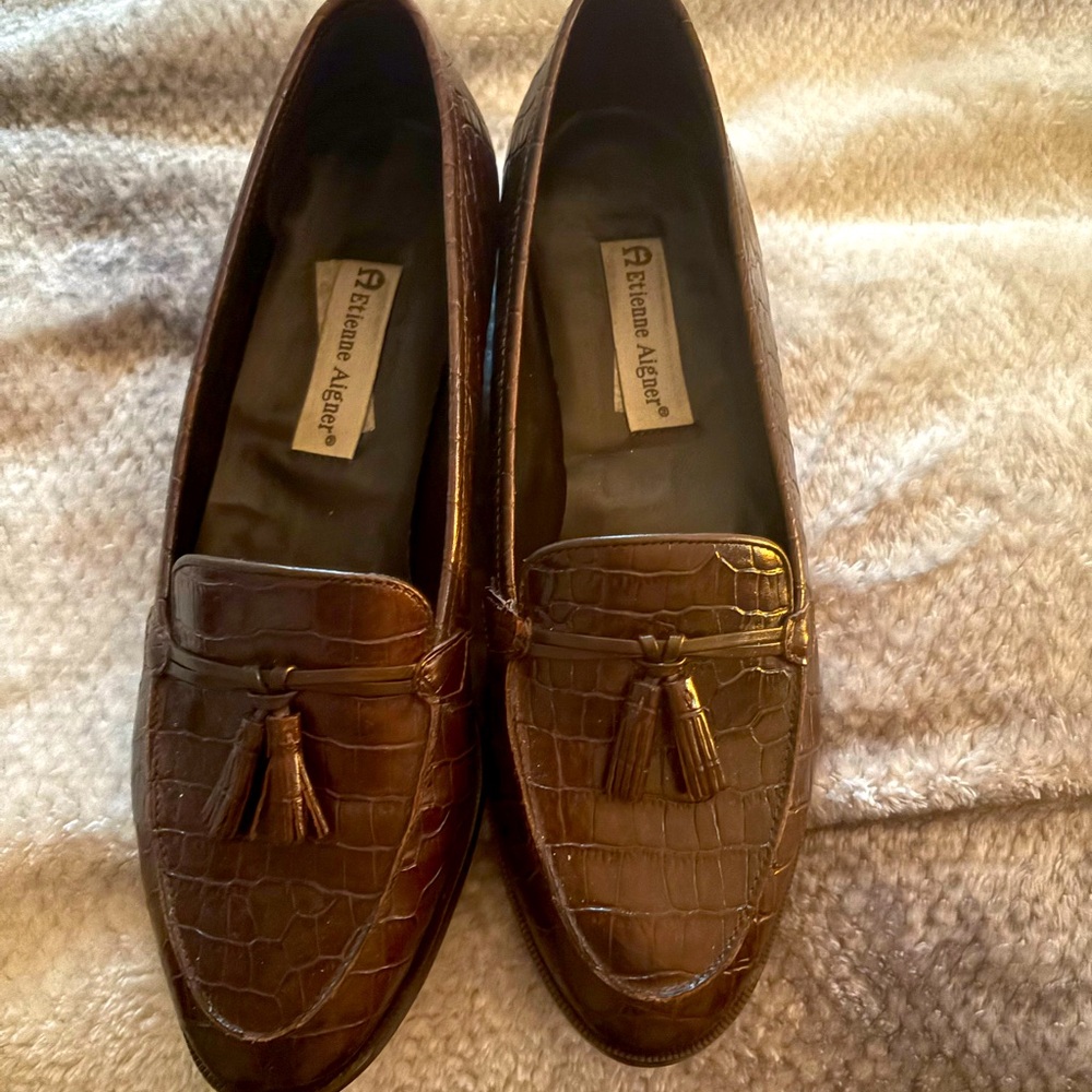 Etienne Aigner Dark Brown Croc Patterned Loafers